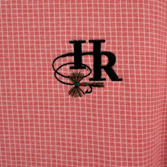 FootJoy Mens XL Polo Shirt Coral Pink Micro Grid HR Fly Fishing Logo Golf FJ - Picture 3 of 6
